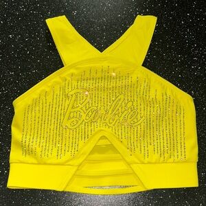ADULT SMALL YELLOW BLINGED OUT BARBIE SPORTS BRA